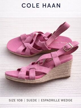 Cole Haan Grand.OS Pink Suede Espadrille Wedge Sandals Size 10B